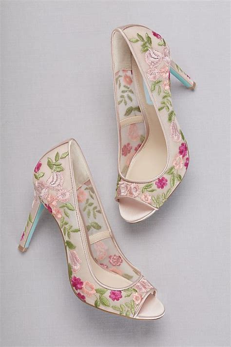 embroidered mesh heels